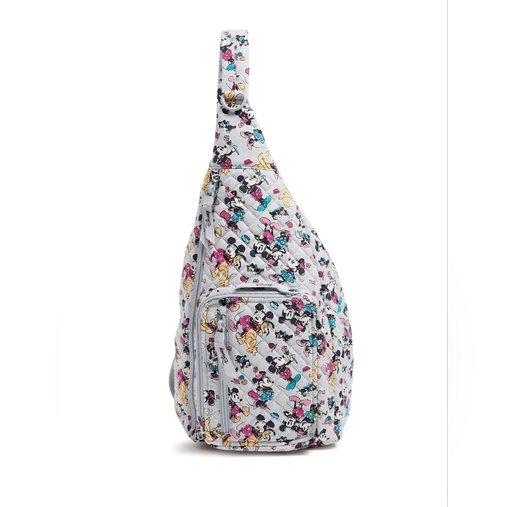 Vera Bradley White Quilted Sling Backpack with Multicolor Character Print